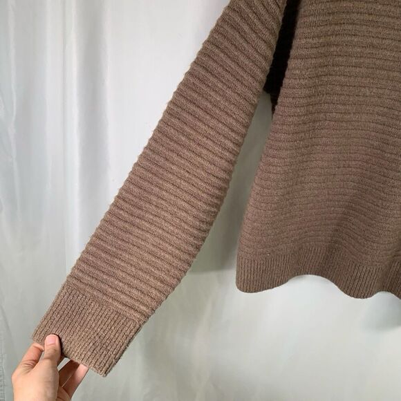 Madewell Wool Blend Sweater Women's Large Brown Knit Ribbed Turtleneck Pullover - Picture 3 of 7